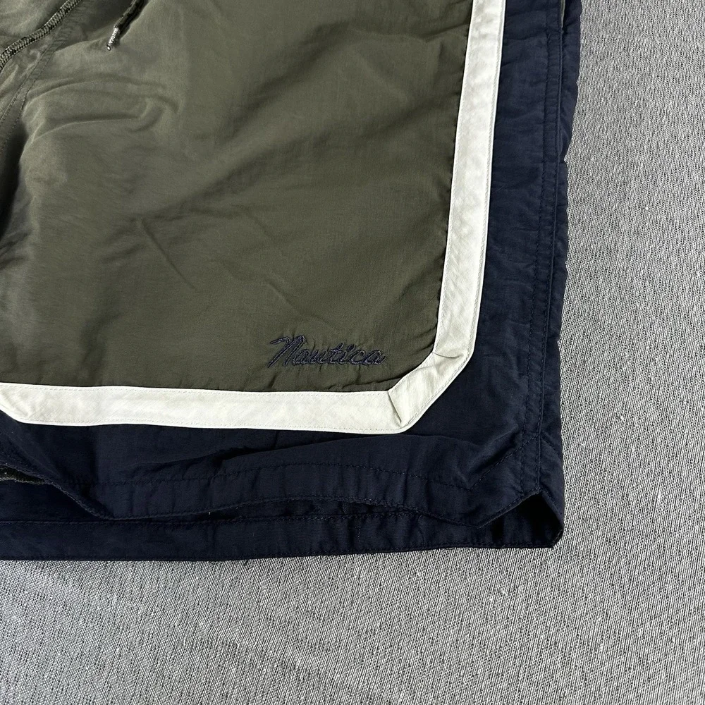 Nautica‎ Swim Trunks Mens XL Green Lined Drawstring Elastic Color Block Lined
